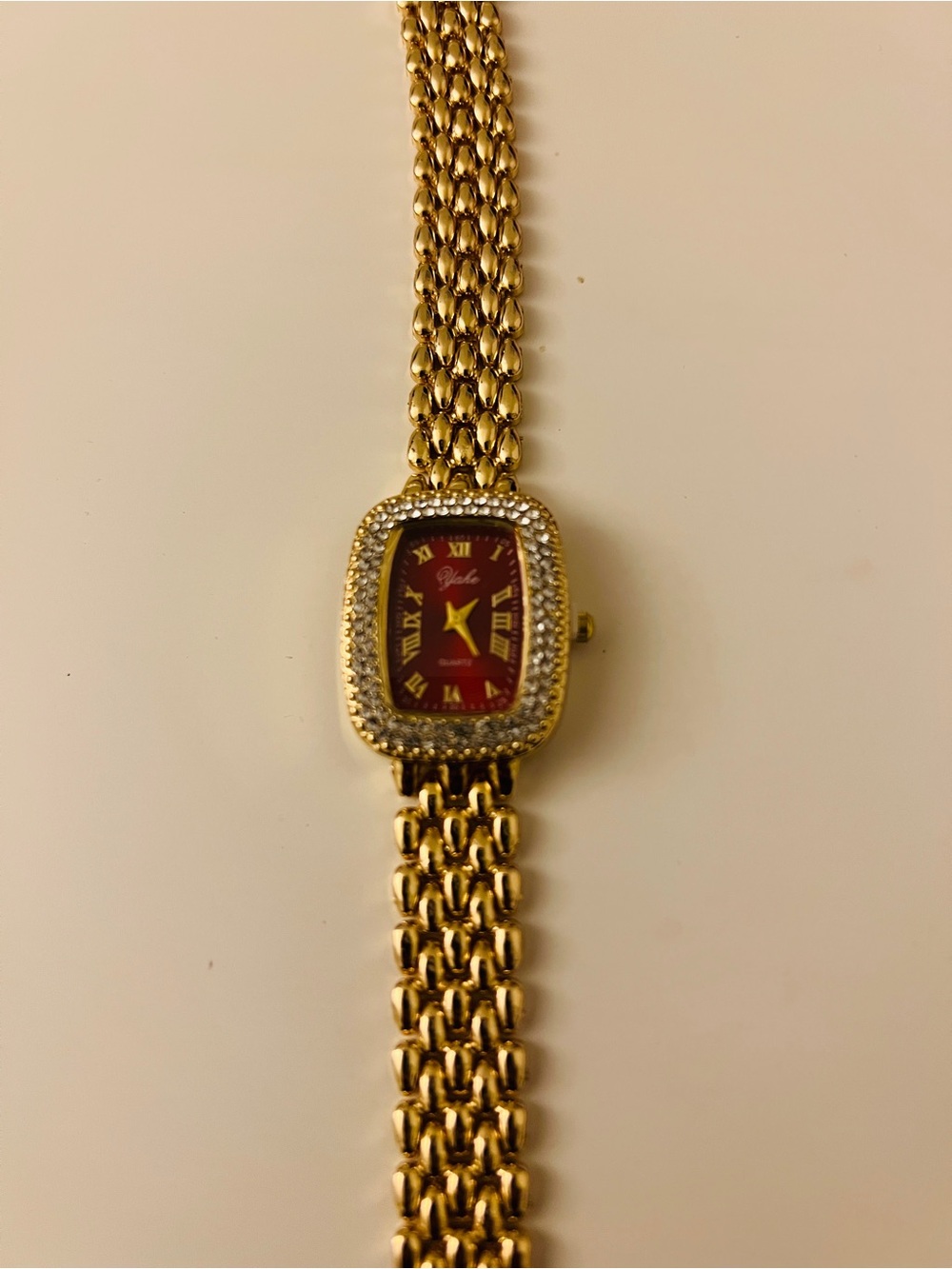 Gold-Tone Women’s Bracelet Watch with Red Dial and Crystal Accents Yale Quartz